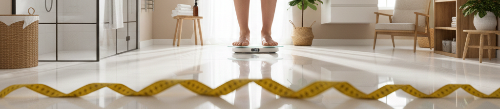 Person standing on scale with a tape measure portraying medical weight loss
